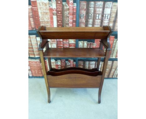 An Edwardian book trough and magazine rack together with a circular occasional table