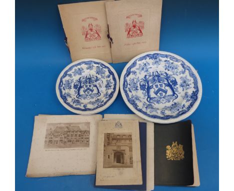 Four transfer printed plates with Minton impressed stamp and marked Gardiner to base, depicting the crest of The Worshipful C