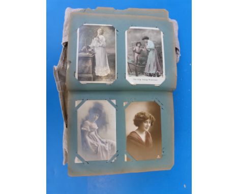 Vintage postcard album including cards of the guard room at Somerset Barracks, RFC planes and WW1 hospitals 