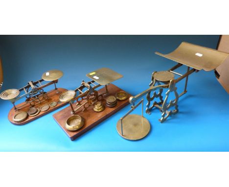 Three 19thC sets of large letter / parcel scales including one marked H Rodrigues 42 Piccadilly W and one by Waterlow & Son o