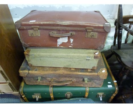 An ash bound trunk and vintage luggage (largest piece 93cm in width) 