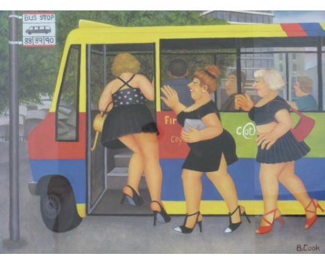 Beryl Cook print 'The Bus Stop' signed in pencil to margin and embossed AGP lower left (39 x 50cm) 