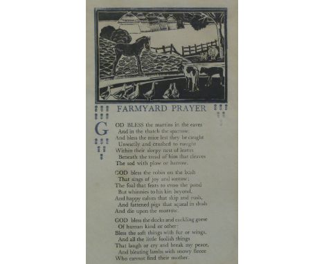 A framed copy of 'Farmyard Prayer' from the poems of P.S. Beales with woodcut by Alme Elliot; a coloured print - The Waveney 