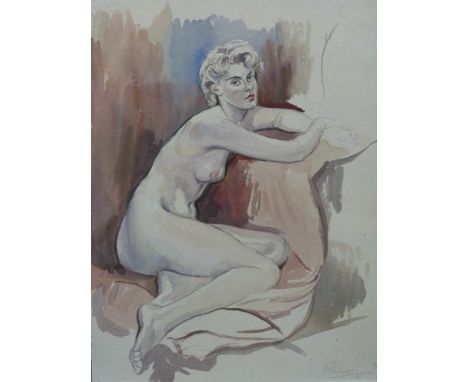 R D Moore: Watercolour nude signed and dated 61 (39cm x 29cm)
