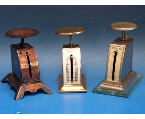 Three various bow fronted letter scales, one by Salters another on a glass base 