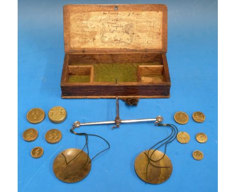 A William Brind, Cary Lane, Cheapside, London, hand-held beam scale in wooden case with paper label to lid, and a quantity of