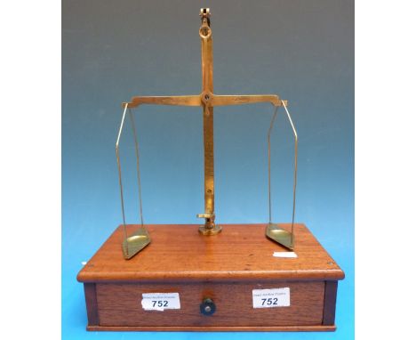 A set of mahogany cased W A Webb travelling apothecary beam scales