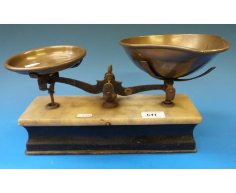 A set of marble based Pike & Elliman shop scales, also marked to pan R. Boutter 673 Old Kent Road 