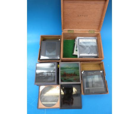 A collection of magic lantern slides to include set of colour slides of London, Clifton Suspension Bridge, Egypt, Pyramids et