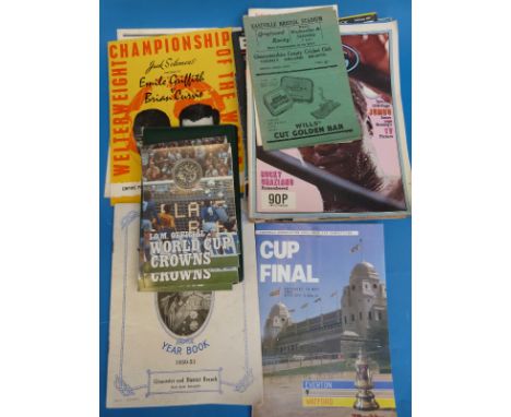 A small collection of sporting memorabilia etc including 1984 FA Cup final programme (Everton v Watford), local interest Glou