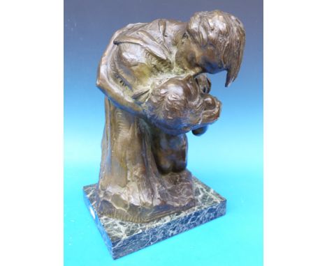 Edouard Vereycken (1893-1967) bronze 'The Kiss' signed to the lower section with Batardy stamp, mounted on a green marble bas