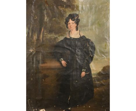 19th Century, a portrait of a lady in a stately home garden, 30" x 21.5" (76 x 55cm), unstretched and unframed.