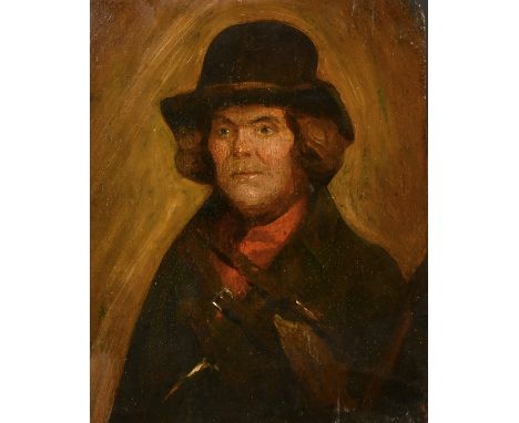 A primitive portrait, probably 18th Century, oil on panel, incised I. B. Vanloo 1737 verso, 12" x 10" (30 x 25cm).