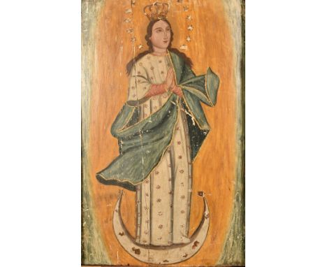 South American School, a portrait of eve, oil on panel, probably 19th Century, in a painted and decorated frame, 24.75" x 14.
