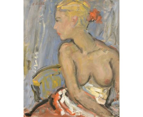 Kanwaldeep Singh Kang 'Nicks', (1964-2007), a portrait of a seated nude, oil on canvas, signed, 24" x 20" (60 x 51cm).