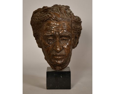 Sally Hersh (1936-2010), Miron Grindea, a head study, bronze resin, 14" (36cm) high overall.