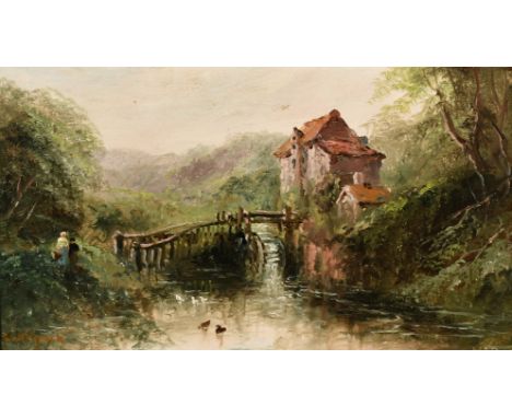 Sarah Louise Kilpack (1839-1909), a view of a watermill near Boulogne, oil on panel, signed, 5" x 9" (13 x 23cm).