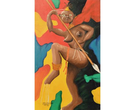 T. Moffett, Prisoner Art, 'Dance of Colours', oil on canvas, 30" x 18" (76 x 46cm).