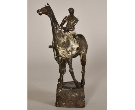 Emilio Stanzani (1906-1977) Swiss, a horse and jockey, bronze, signed, 9.25" (23cm) high overall.