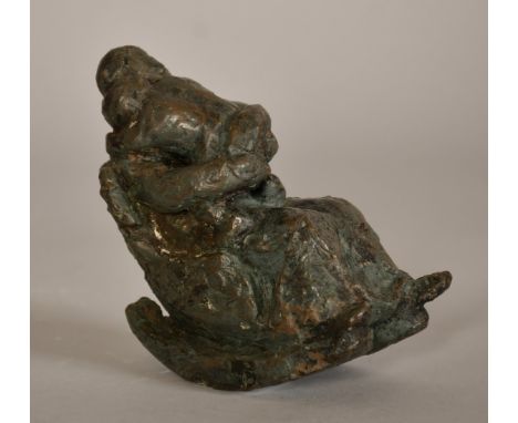 Sally Hersh (1936-2010), Rocking Chair, figures in embrace, bronze resin, 4.75" (12cm) high overall, (2).