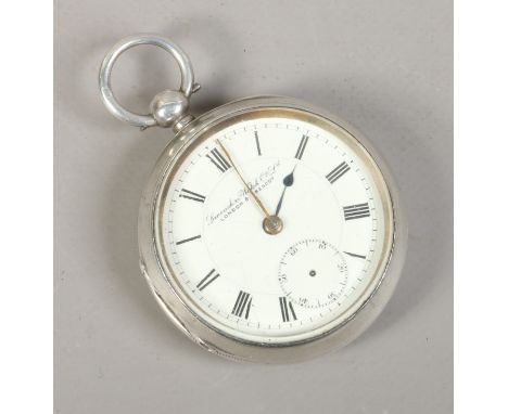 A late Victorian silver cased pocket watch with enamel dial, assayed Chester 1900. Condition Report. To be used as a guide on