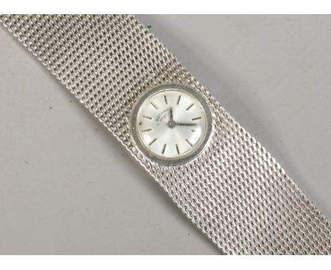A ladies silver Rotary manual bracelet watch with baton markers.