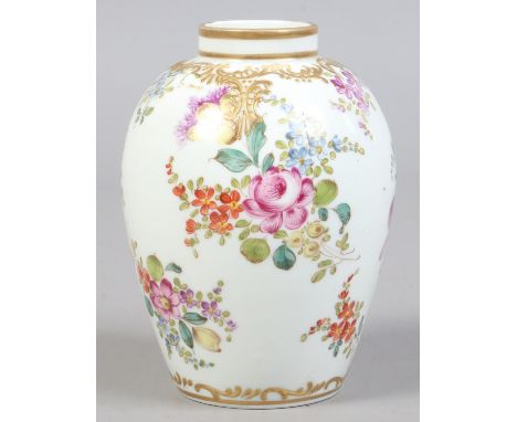 An early 20th century continental Meissen style high shouldered tea caddy decorated with raised gilding and enamelled with de