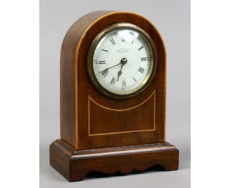 A mahogany inlaid dome top mantle clock, retailed by Mappin & Webb housing a French cylinder movement.