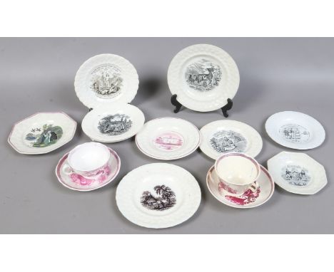 A collection of early 19th century North East pottery mainly pearlware plates with transfer prints, along with lustre glazed 