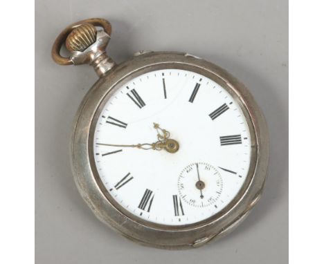 A silver cased fob watch with enamel dial. Condition Report. To be used as a guide only. Running but with faults.