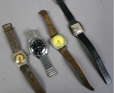 Three vintage wristwatches and a bracelet watch. Condition Report. To be used as a guide only. Faults