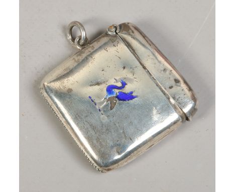 A silver HMS Antrim vesta case by Oldfields Limited with enamelled liverbird to the front. Condition Report. To be used as a 
