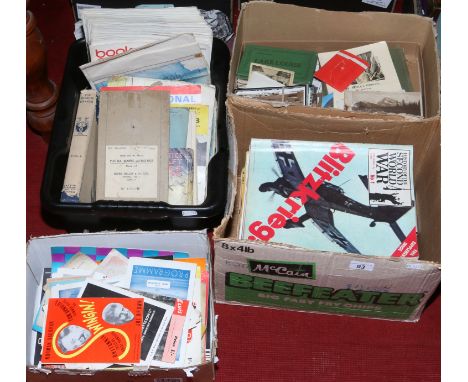 A large quantity of mixed ephemera including vintage RAF issue maps, book of football magazines, postcards, History of the se