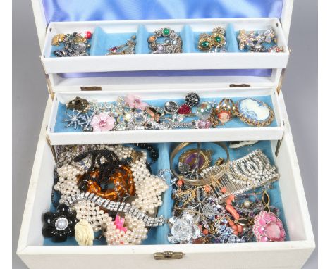 A box of mixed vintage costume jewellery including white and coloured paste etc.