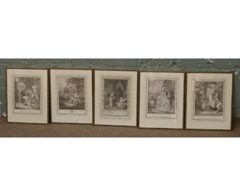 A set of ten gilt framed prints after antique French engravings.