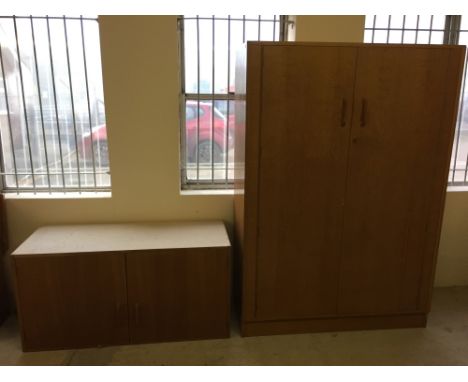 A G-Plan light wood double wardrobe with a 2 door unit for wall or top of wardrobe (bespoke made with G-Plan handles to match