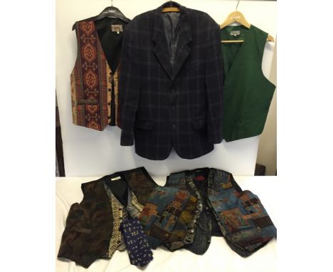 A collection of gents clothing comprising of 10 waistcoats of different colours and designs (some silk), a wool & cashmere bl