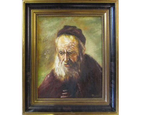 Oil on canvas depicting 'Portrait of the father' after Rembrandt possibly signed Huber 53 cm x 63 cm