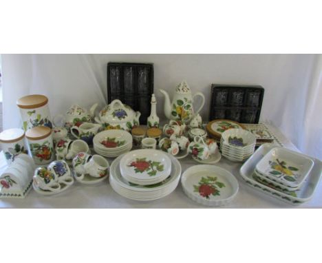 Large collection of Portmeirion Pomona inc dinner service, tea and coffee pots, glasses and containers