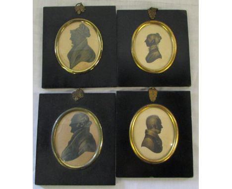 4 19th century portrait silhouette miniatures (3 dated to back - Thomas Pugh Leighton 1749-1834, Mrs Chas Turner June 1832 an