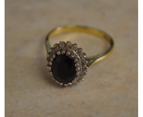 18ct gold sapphire and diamond ring, total weight overall 4.7g, Ring size O