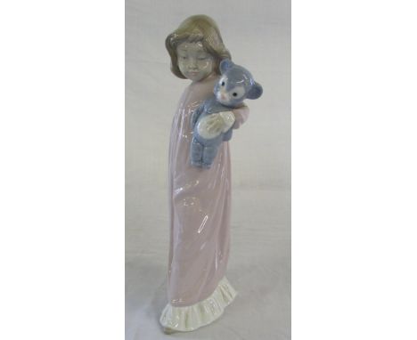 Large Nao figurine of a girl holding a teddy bear H 31 cm