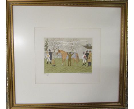 Framed French artist proof lithograph 18/25 of a racecourse enclosure signed Vincent Haddelsey (1934-2010) 55 cm x 50.5 cm