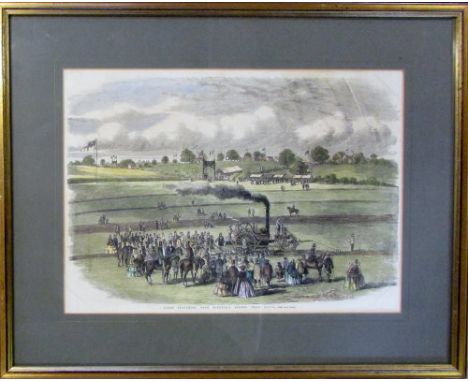 Coloured engraving of 'Steam ploughing with Boydell's engine nr Louth' 49 cm x 39 cm