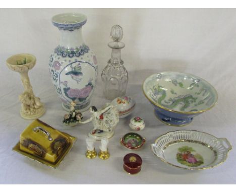 Various ceramics inc Royal Albert and Dresden, glass decanter etc