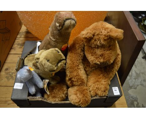 Two modern Steiff hippo's Mocky and Rocky together with a Steiff Eeyore and another soft toy.
