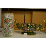 A Satsuma vase and a decorative dish.