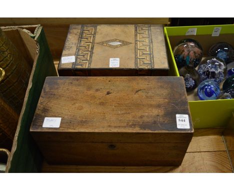 A mahogany tea caddy and a walnut sewing box.