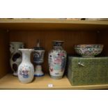 Chinese and other vases together with a boxed Chinese bowl.