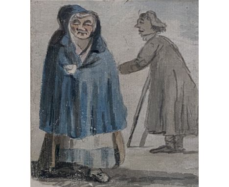 John Nixon, A sinister old woman in a blue cloak, watercolour, 5cm, x 8cm.Footnote: Provenance with Abbott &amp; Holder.